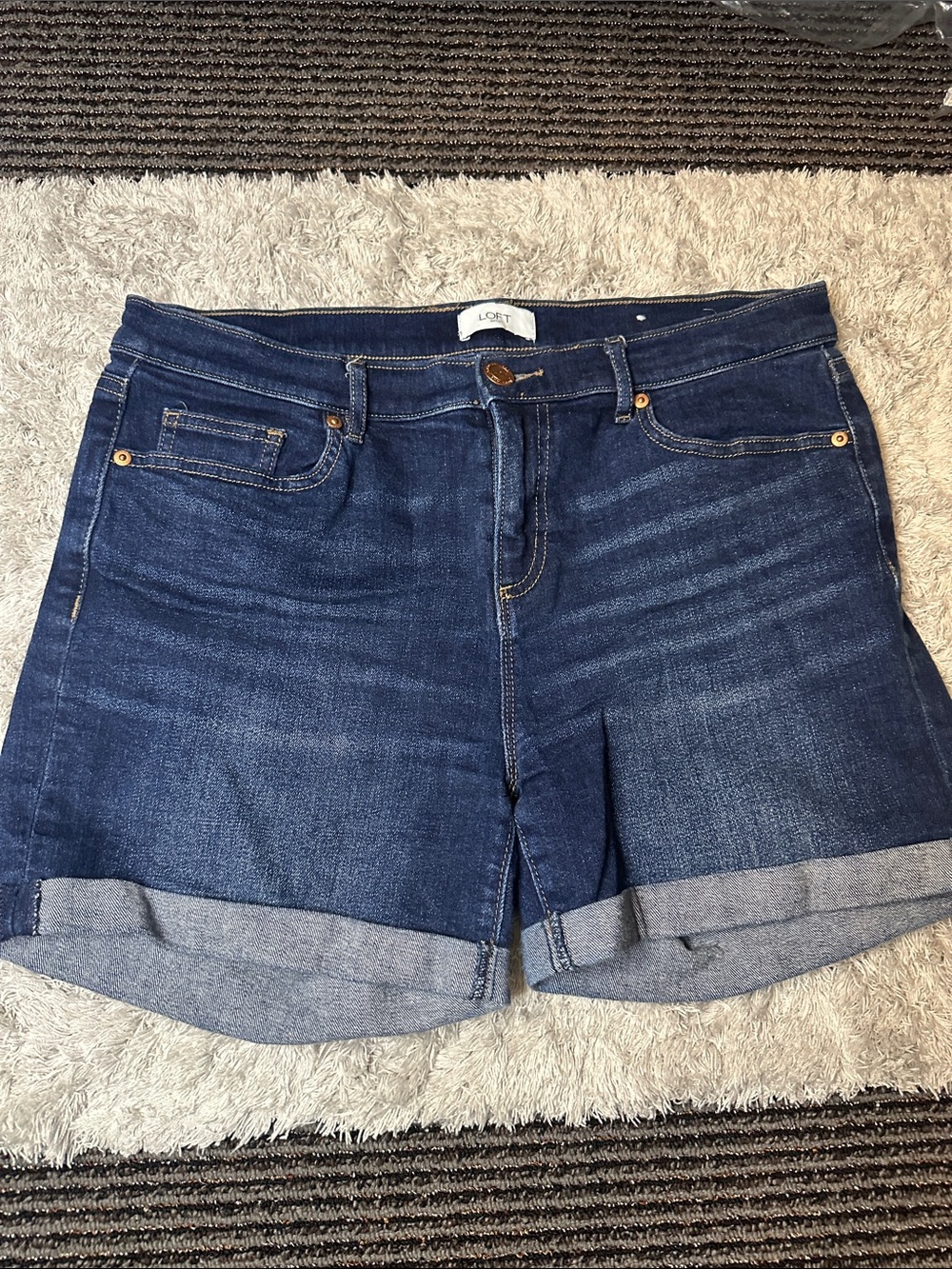 LOFT Dark Indigo Rolled-Hem Denim Shorts